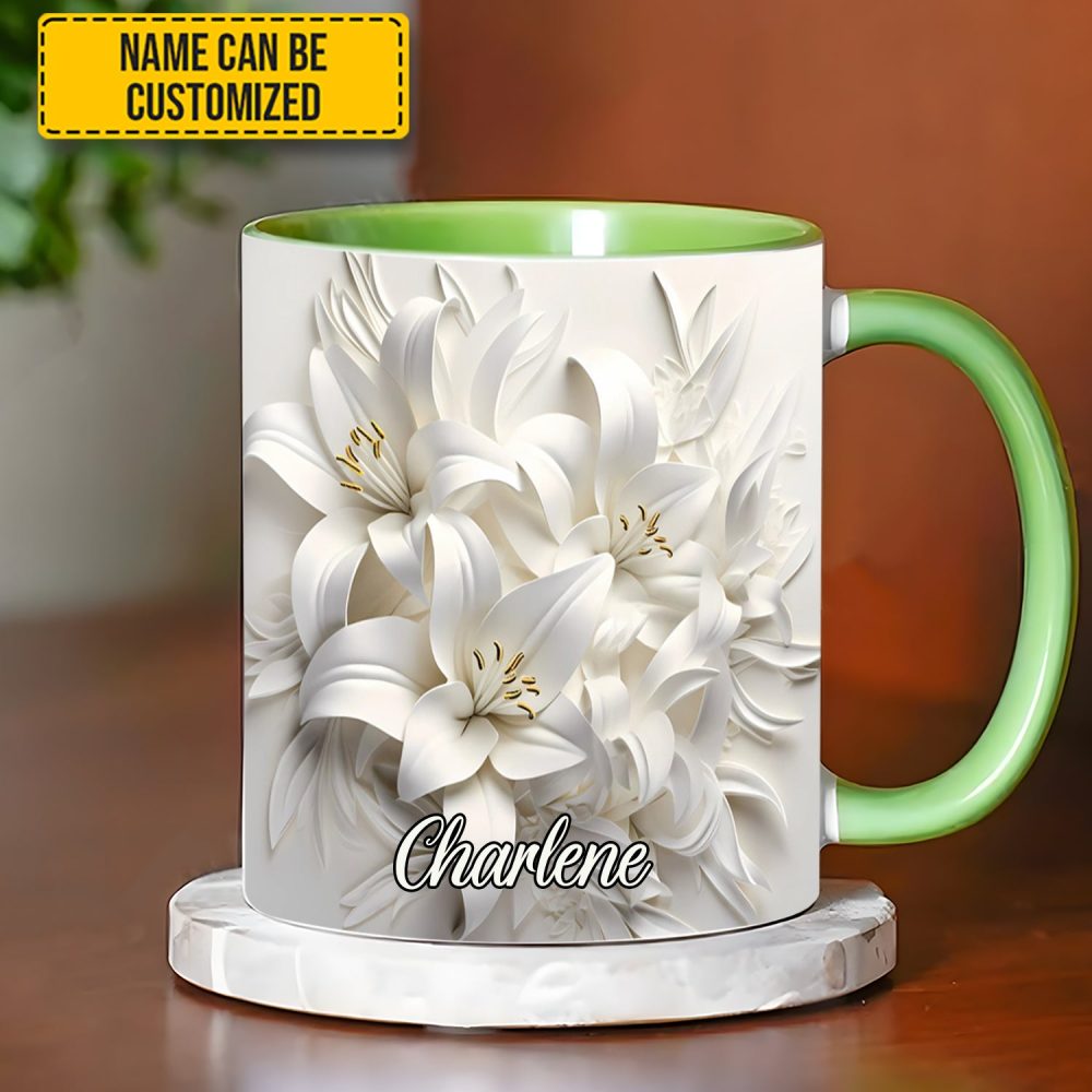 White Lilies Flowers - Personalized Flower Accent Mug - Image 5