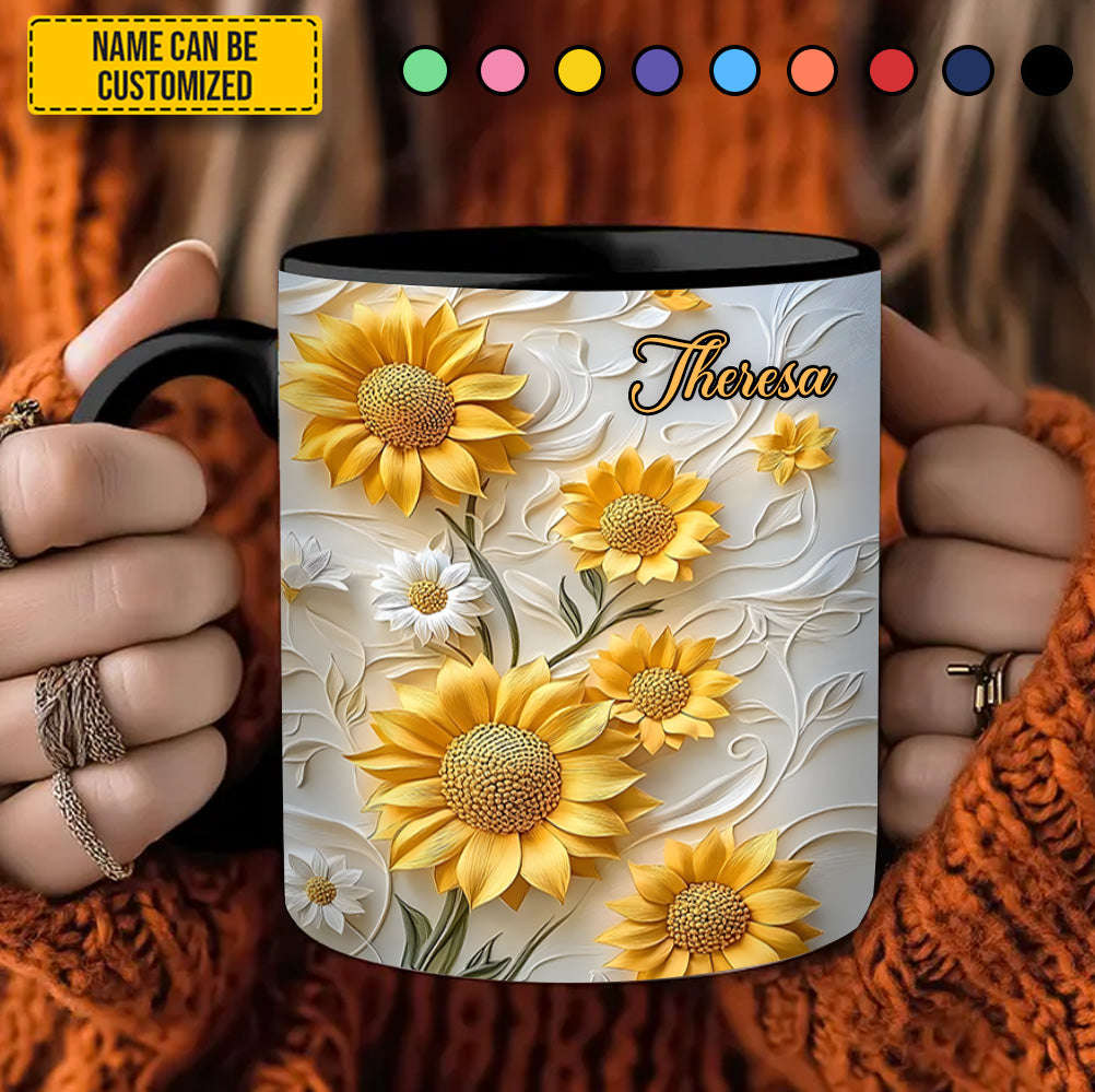 Beautiful Sunflower - Personalized Accent Mug - Image 4