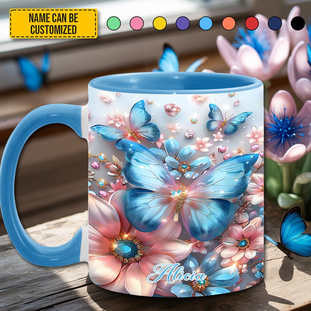 Sparkle Butterflies - Personalized Butterfly Accent Mug - Image 4