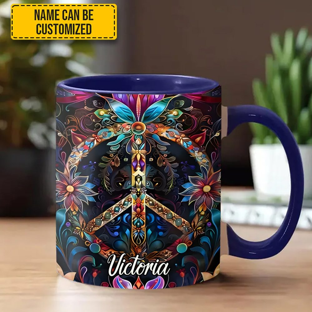 Peace & Love Symbol – Personalized Hippie Accent Mug - Image 4