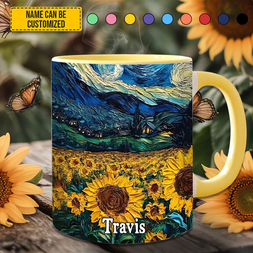 Starry Sunflowers – Personalized Accent Mug - Image 4