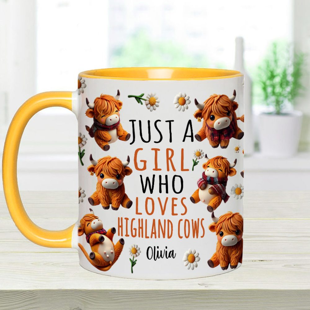 Just A Girl Who Loves Highland Cows - Personalized Highland Cow Accent Mug - Image 13