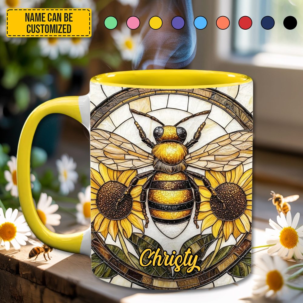 Personalized Stained Glass Bee Accent Mug - Image 4