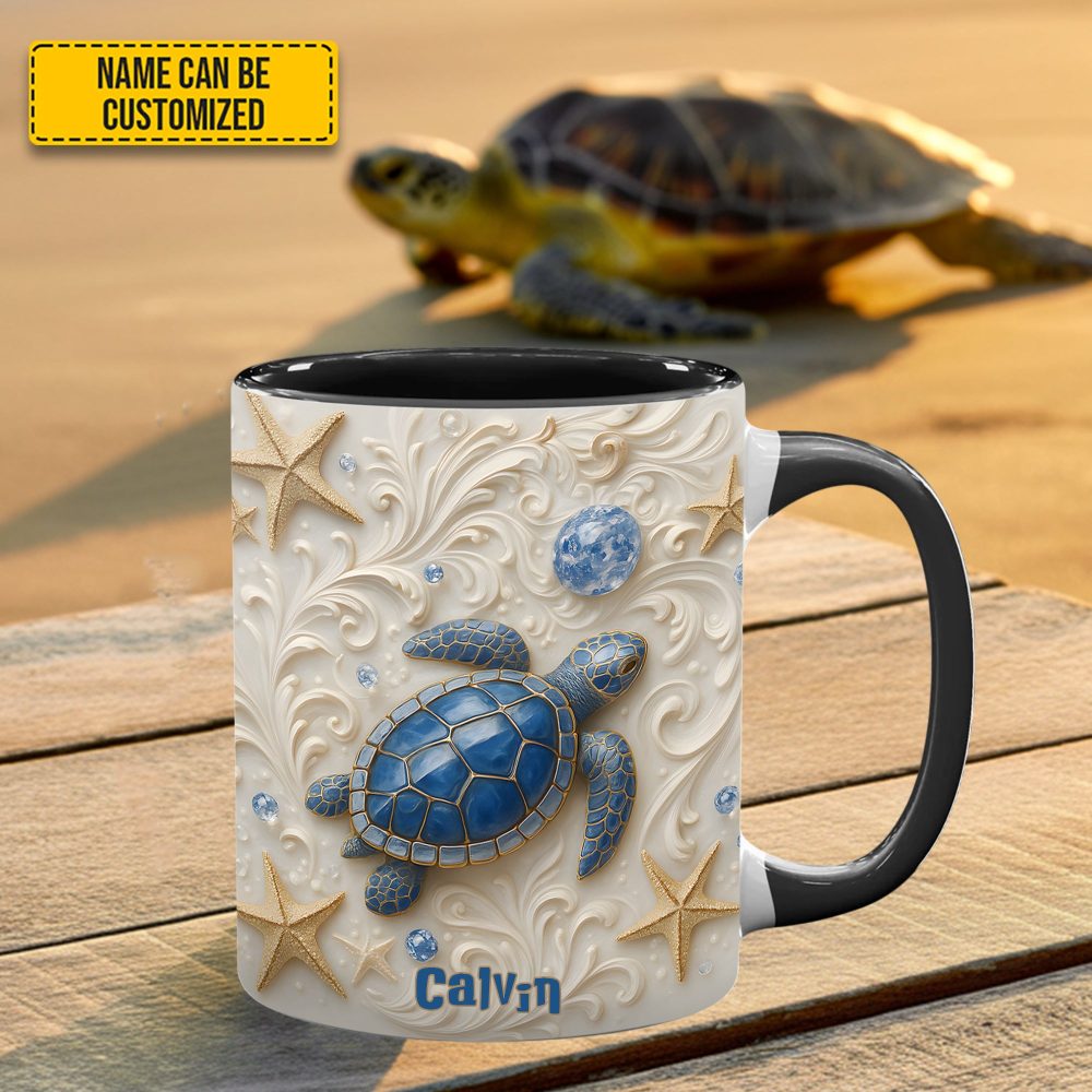 Blue Sea Turtle Beach Accent Mug - Personalized Accent Mug - Image 2