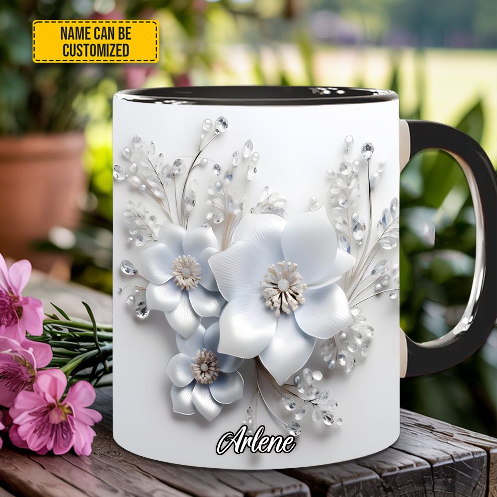 White Flowers - Personalized Flower Accent Mug - Image 4