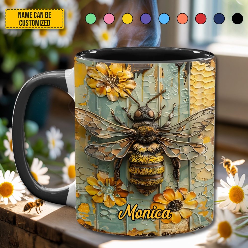 Personalized Honeybee Flowers Accent Mug - Image 4