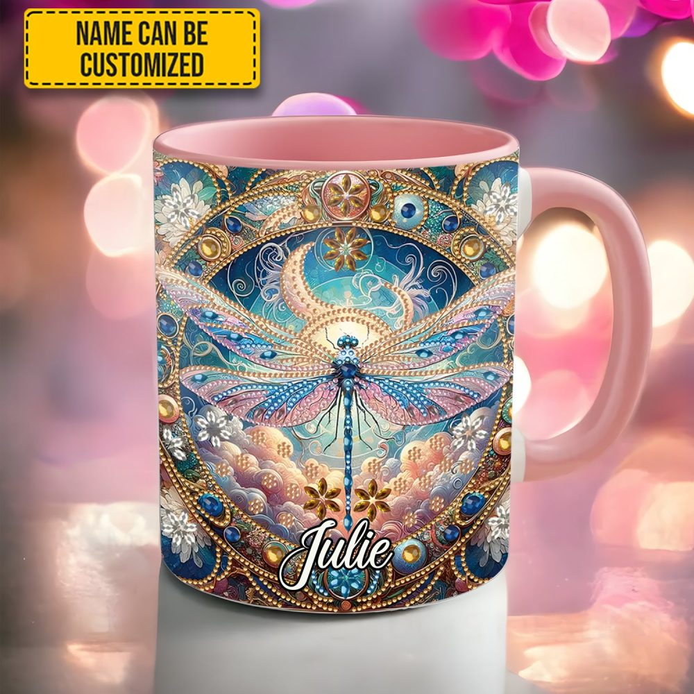 Dragonfly & Flowers - Personalized Dragonfly Accent Mug - Image 3