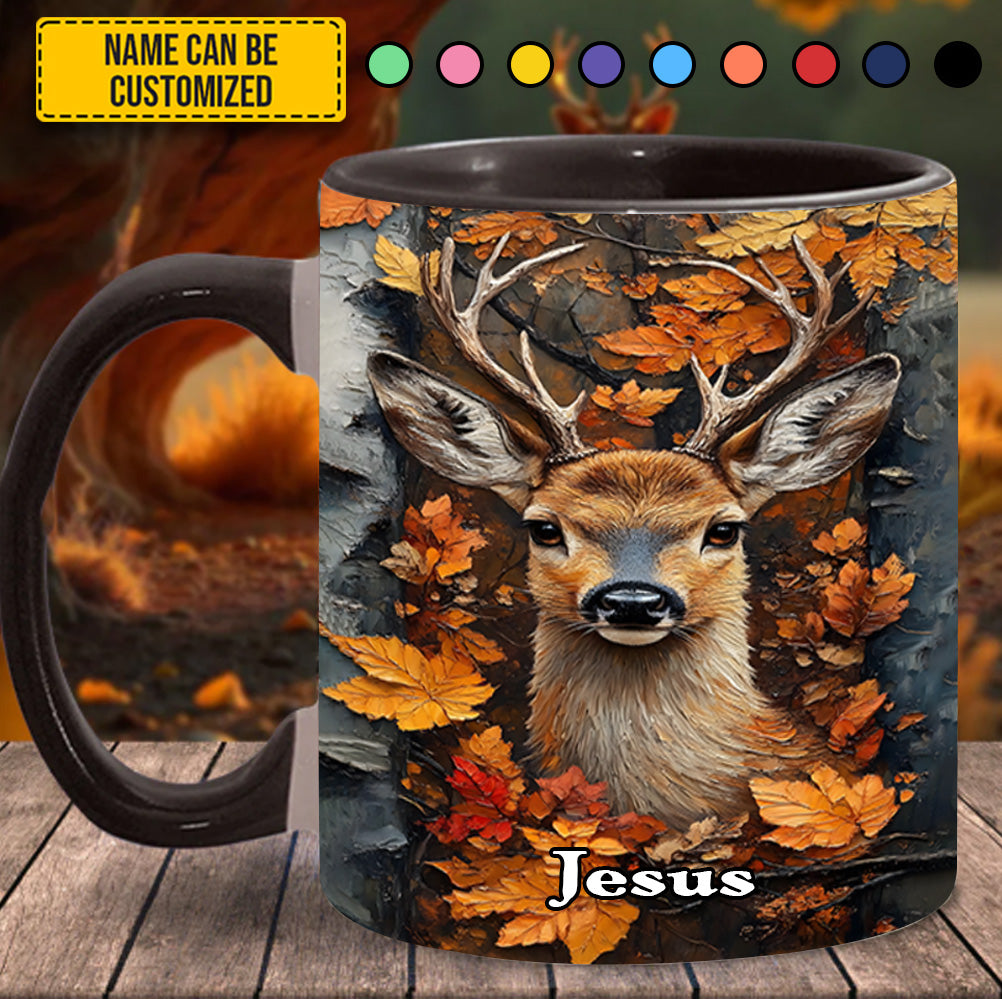Autumn Stag – Personalized Deer Accent Mug - Image 2