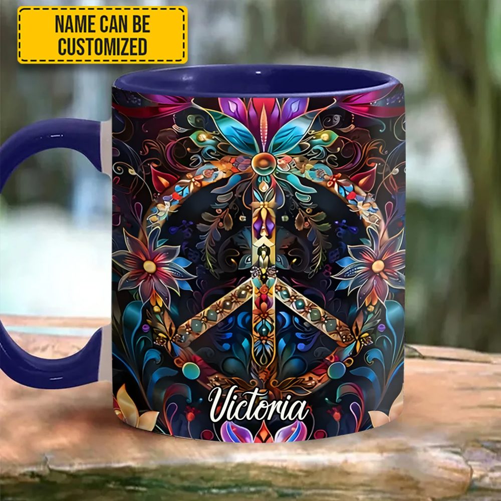 Peace & Love Symbol – Personalized Hippie Accent Mug - Image 2