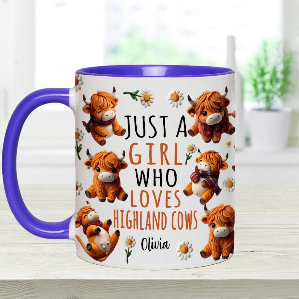 Just A Girl Who Loves Highland Cows - Personalized Highland Cow Accent Mug - Image 14