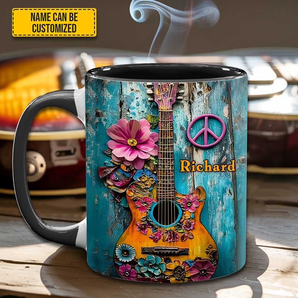 Guitar Flower Hippie - Personalized Guitar Accent Mug - Image 4