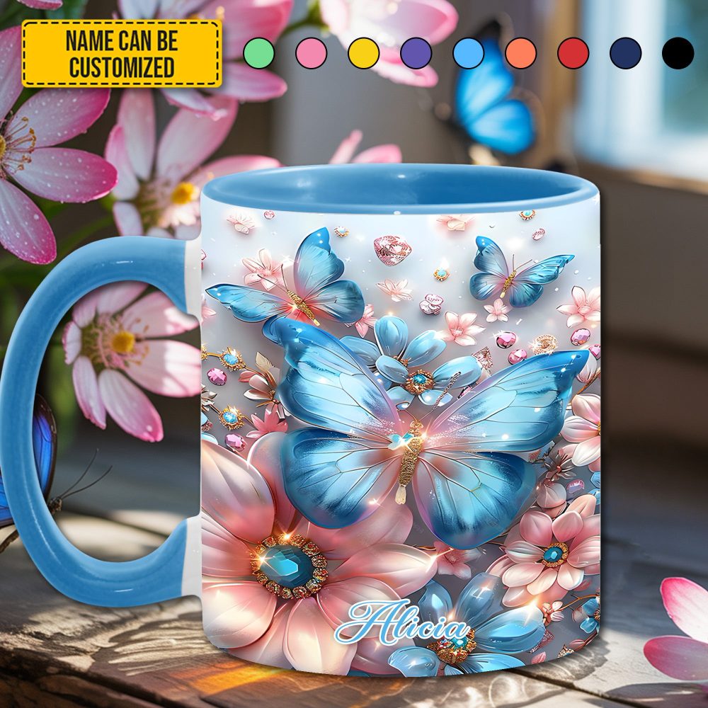 Sparkle Butterflies - Personalized Butterfly Accent Mug - Image 5