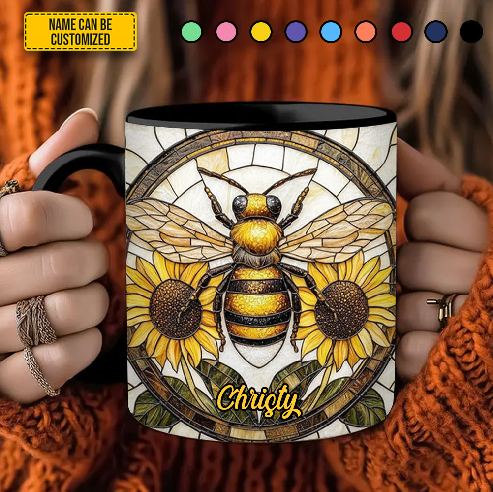 Personalized Stained Glass Bee Accent Mug - Image 5