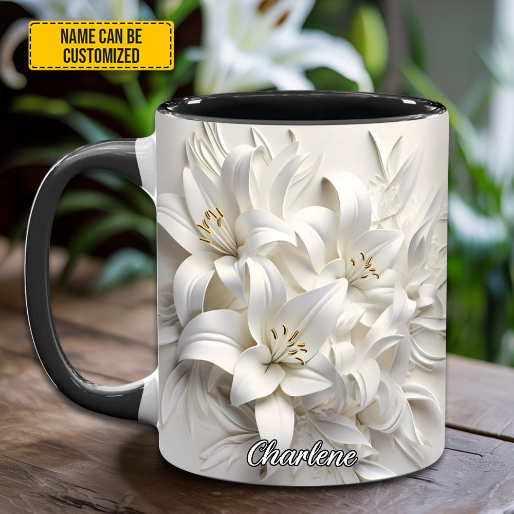 White Lilies Flowers - Personalized Flower Accent Mug - Image 2