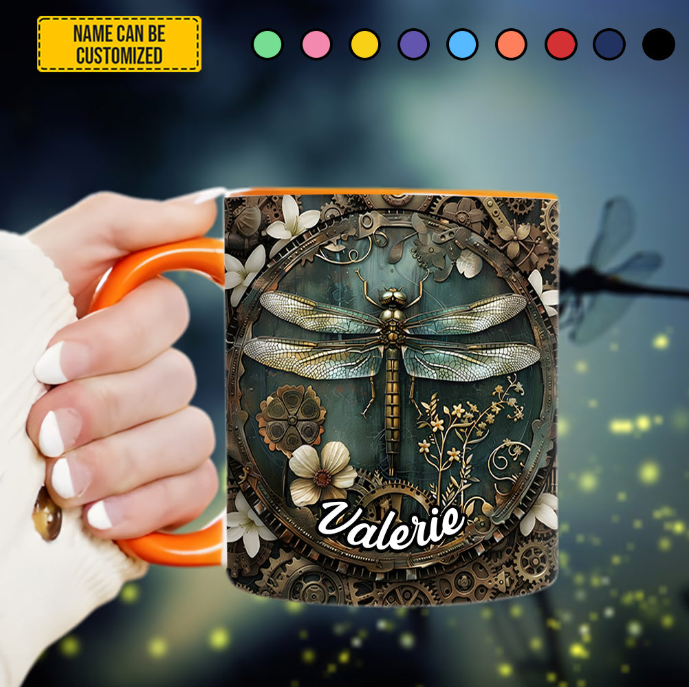 Vintage Dragonfly Floral - Personalized Dragonfly Accent Mug - Image 5