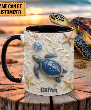 Blue Sea Turtle Beach Accent Mug - Personalized Accent Mug