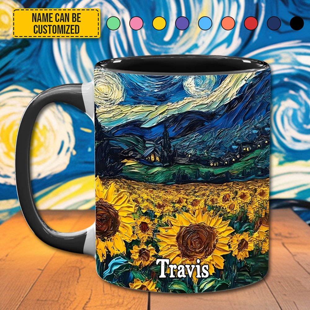 Starry Sunflowers – Personalized Accent Mug - Image 5