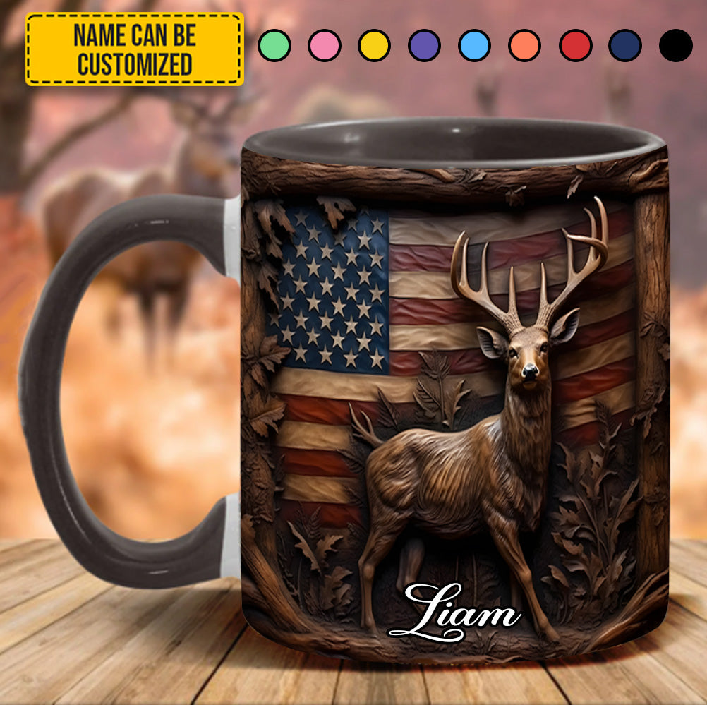 Deer & American Flag - Personalized Deer Accent Mug