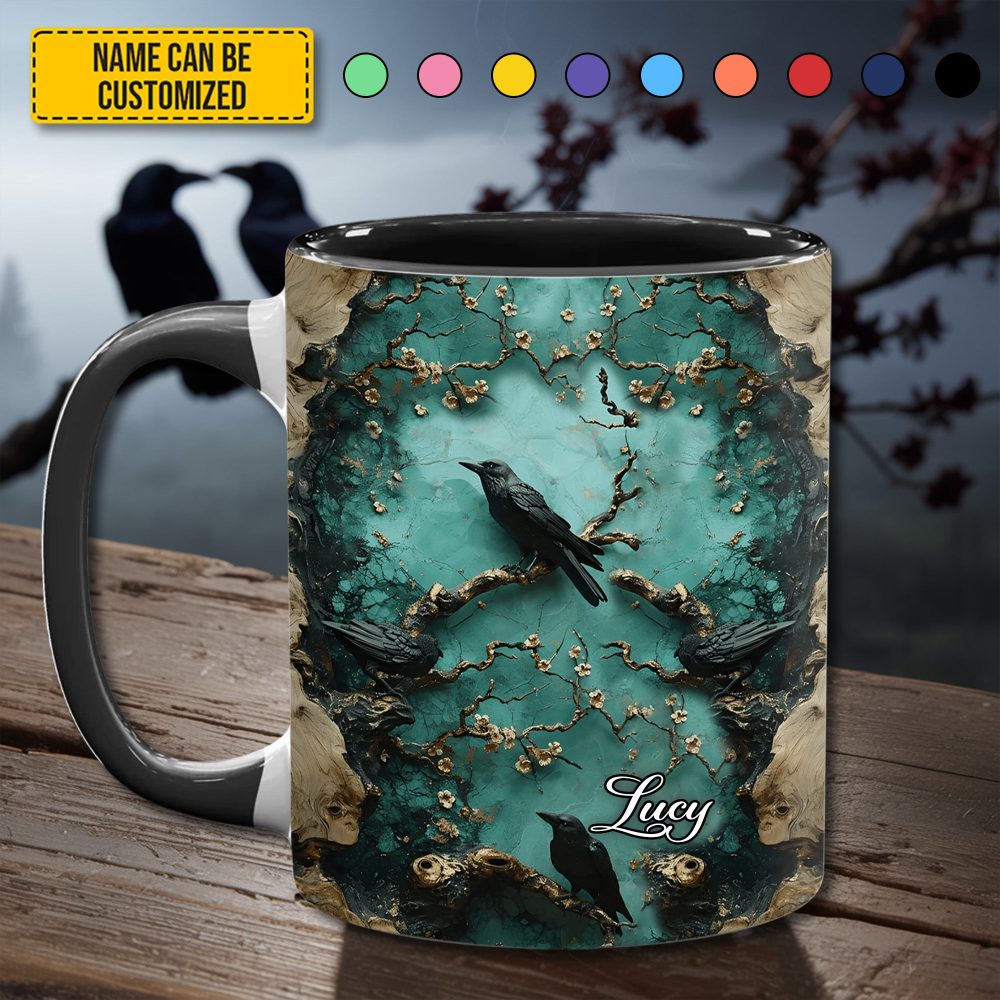 Mystic Blossom - Personalized Raven Accent Mug - Image 4