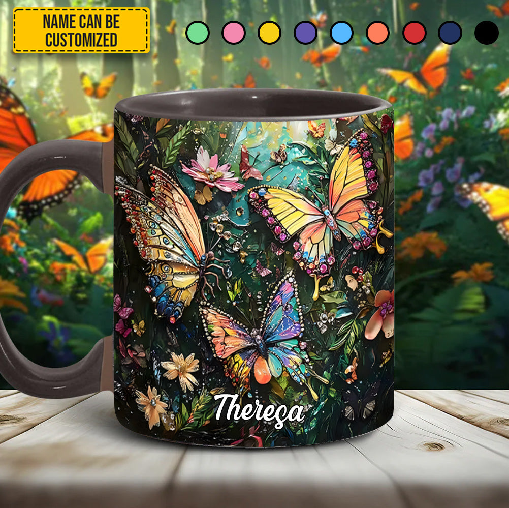 Colorful Butterflies - Personalized Butterfly Accent Mug - Image 2
