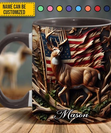 Personalized Deer & American Flag Accent Mug