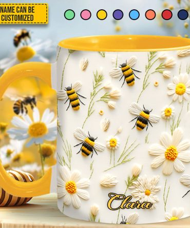 Bee Floral Daisy  - Personalized Bee Accent Mug