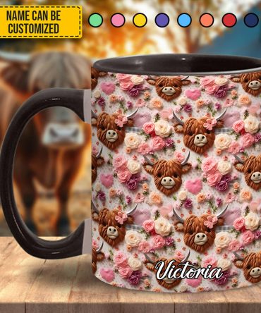 Highland Cow Floral - Personalized Cow Accent Mug