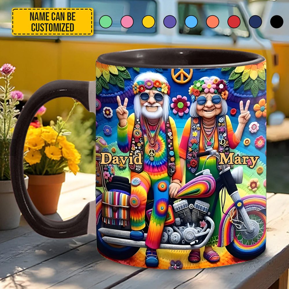 Hippie Old Couple - Personalized Accent Mug - Image 2