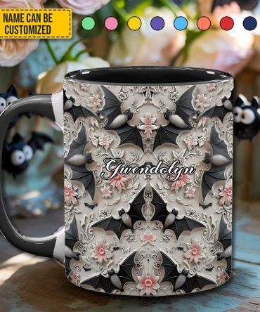 Midnight Bloom – Personalized Bat Accent Mug