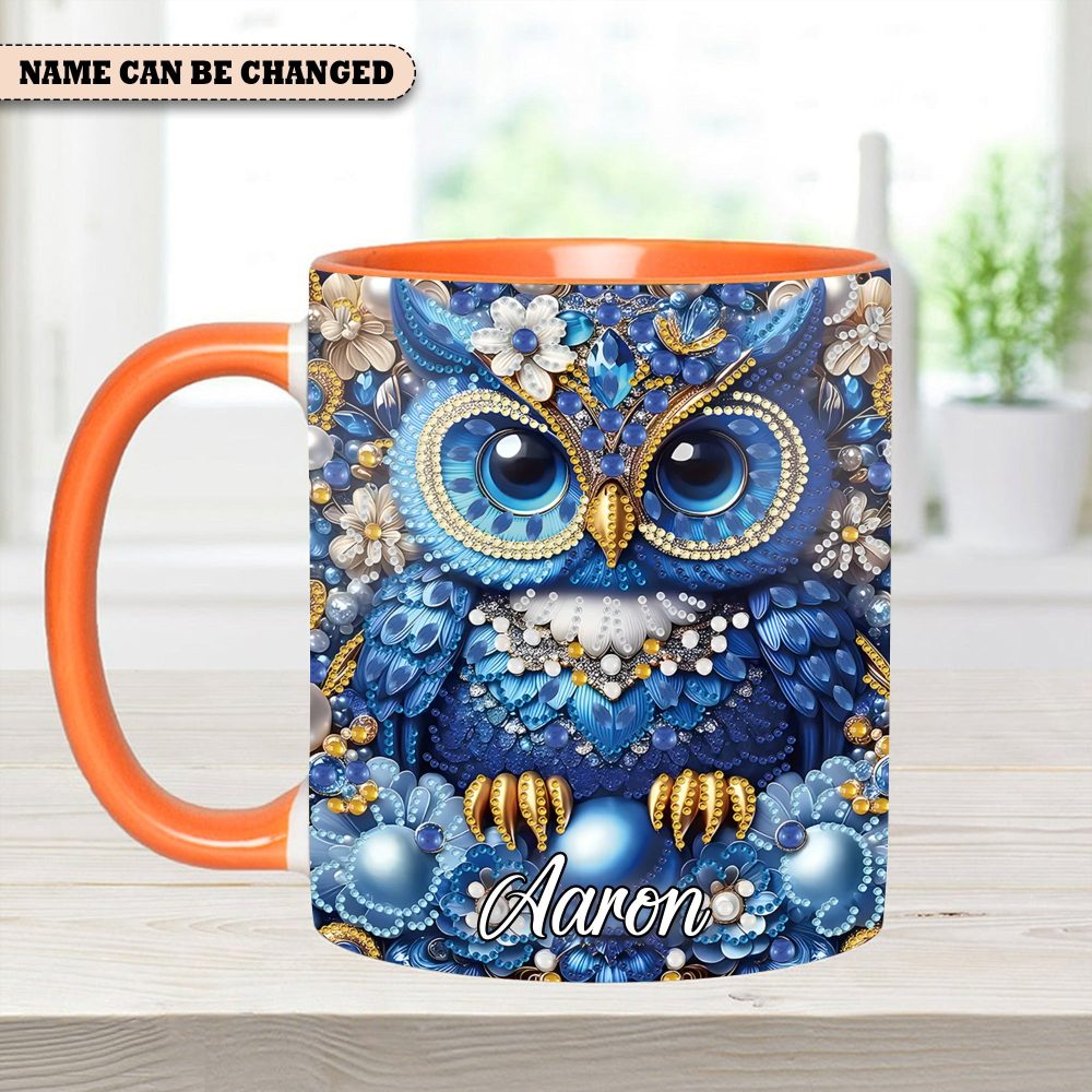 Owl Partial Diamond - Personalized Owl Accent Mug - Image 4