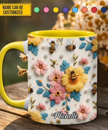 Personalized Bee & Bloom Accent Mug