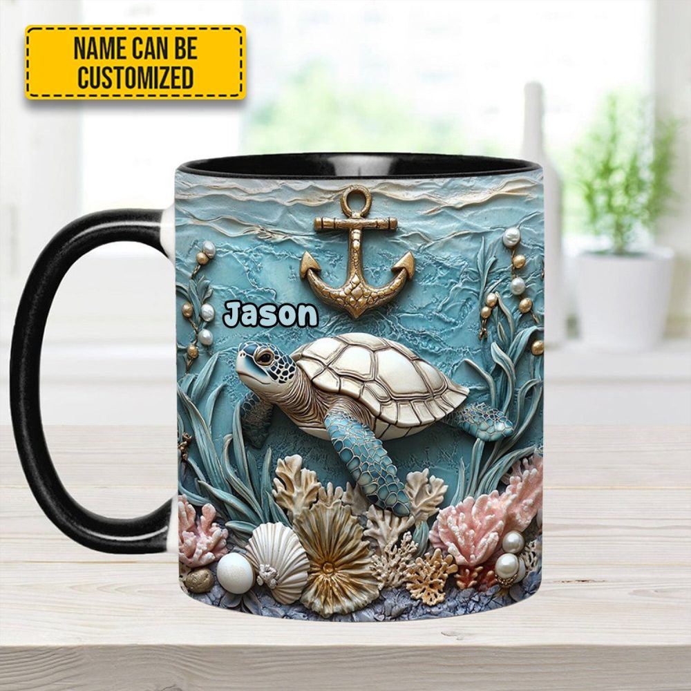 Personalized Beautiful Sea Turtle Accent Mug - Image 5