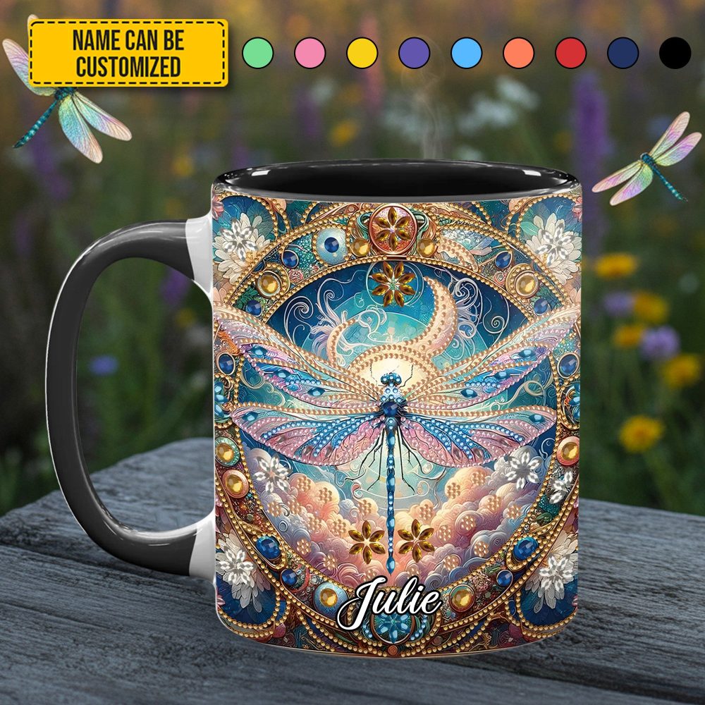 Dragonfly & Flowers - Personalized Dragonfly Accent Mug - Image 5