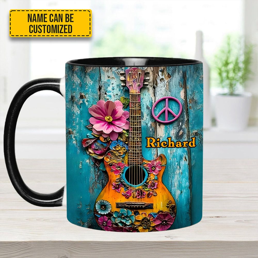 Guitar Flower Hippie - Personalized Guitar Accent Mug - Image 5