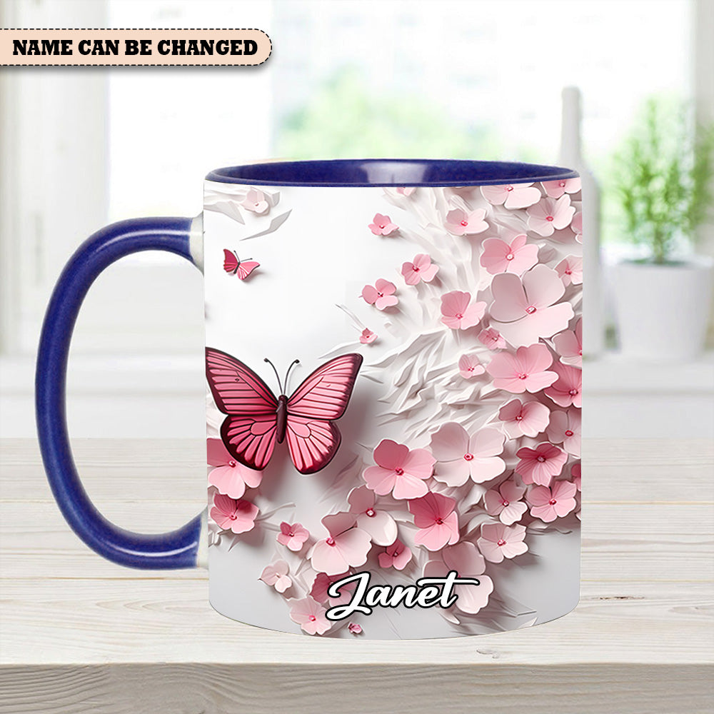 Pink Butterfly With Flowers - Personalized Butterfly Accent Mug - Image 7