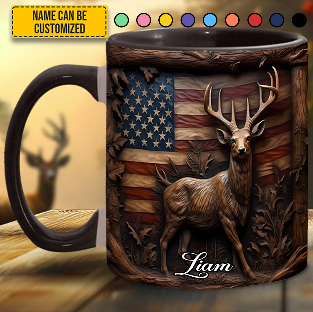 Deer & American Flag - Personalized Deer Accent Mug - Image 5