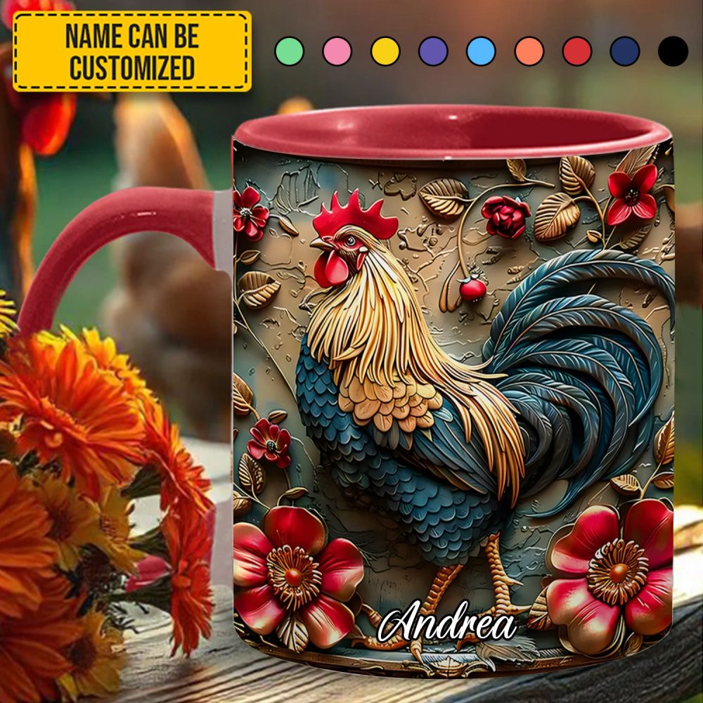 Vintage Rooster – Personalized Chicken Accent Mug - Image 2