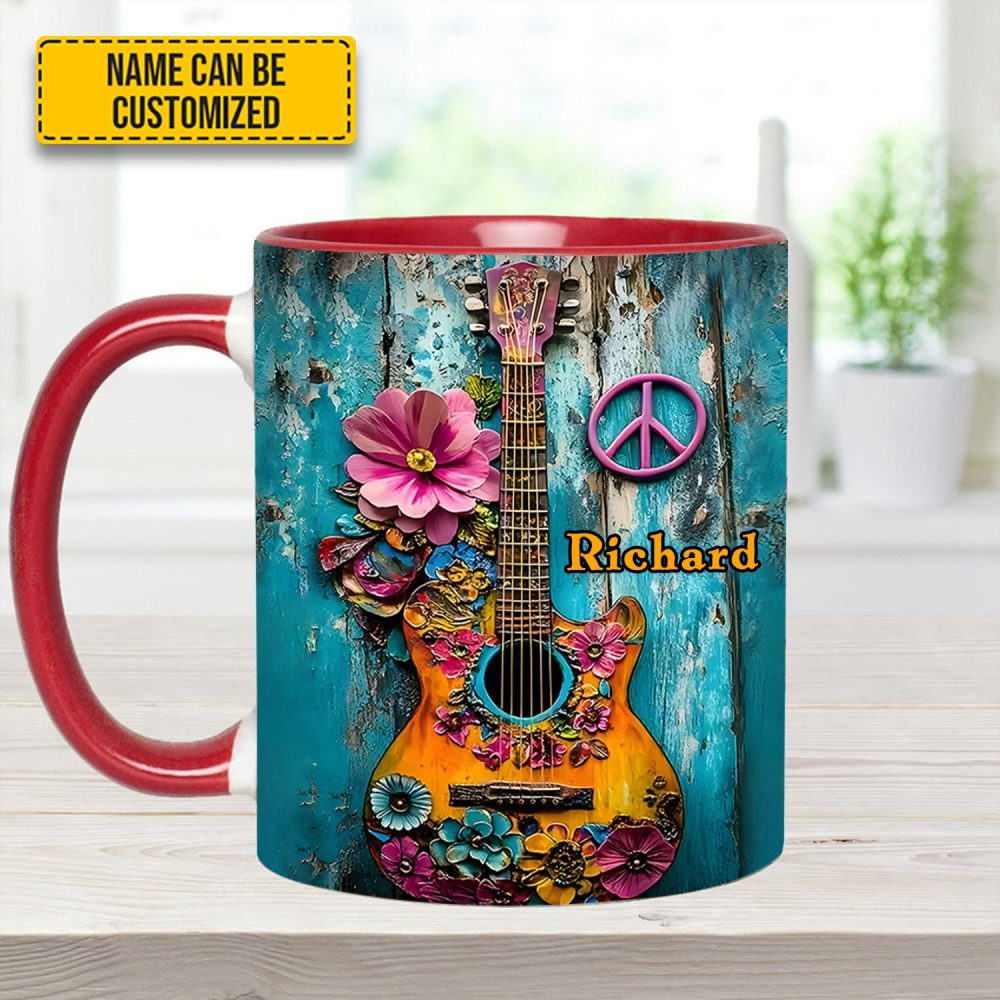 Guitar Flower Hippie - Personalized Guitar Accent Mug - Image 6
