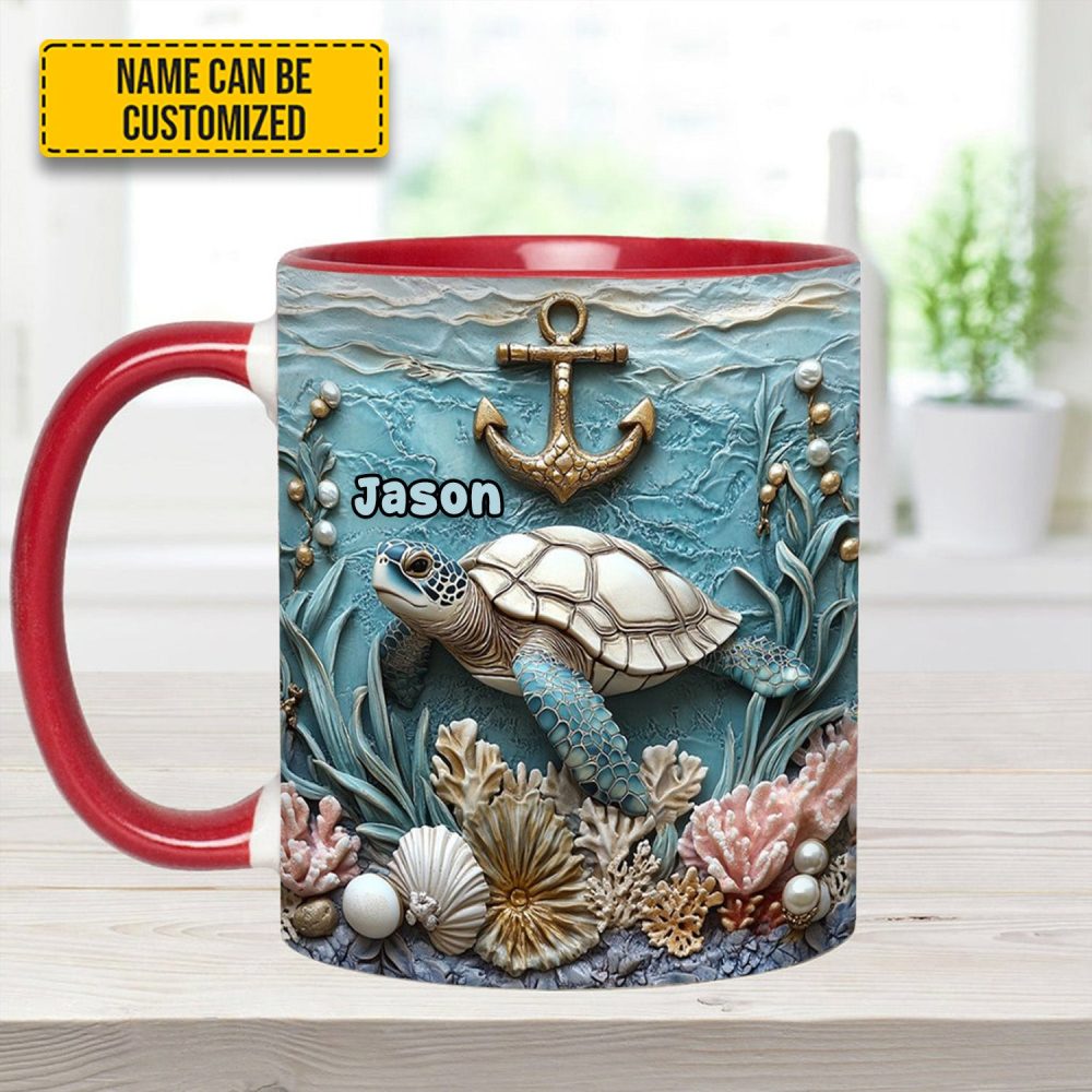 Personalized Beautiful Sea Turtle Accent Mug - Image 6