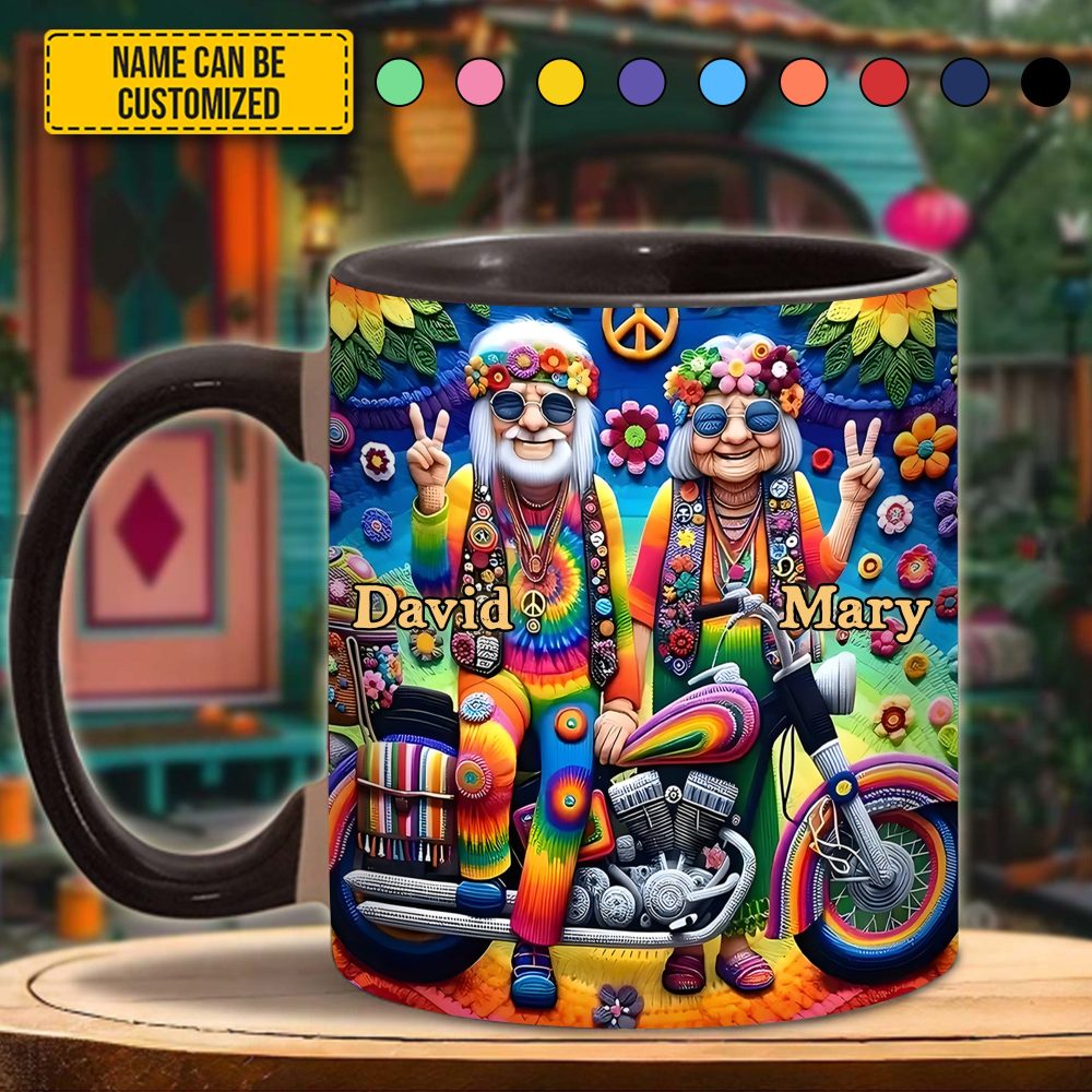 Hippie Old Couple - Personalized Accent Mug - Image 4