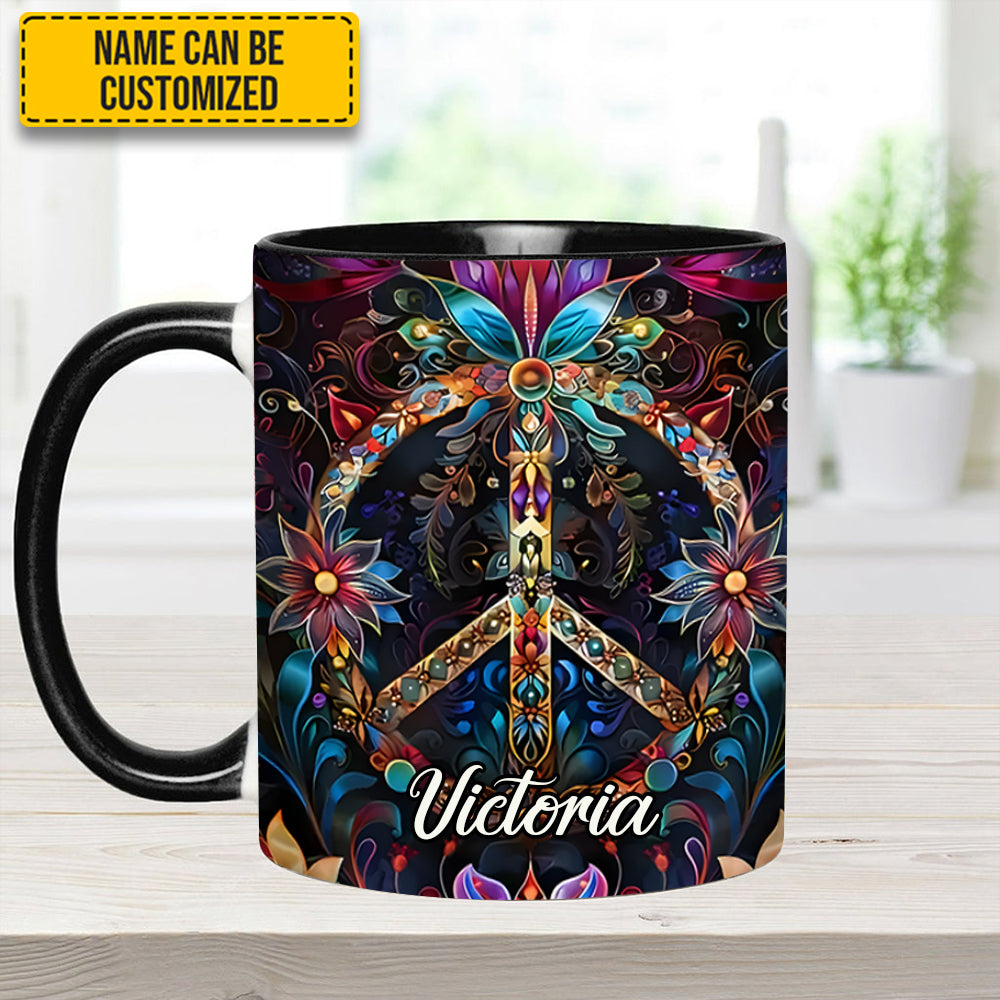 Peace & Love Symbol – Personalized Hippie Accent Mug - Image 5