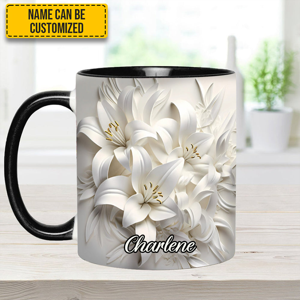 White Lilies Flowers - Personalized Flower Accent Mug - Image 6