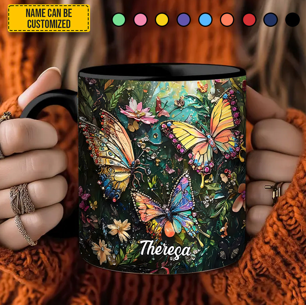 Colorful Butterflies - Personalized Butterfly Accent Mug - Image 3