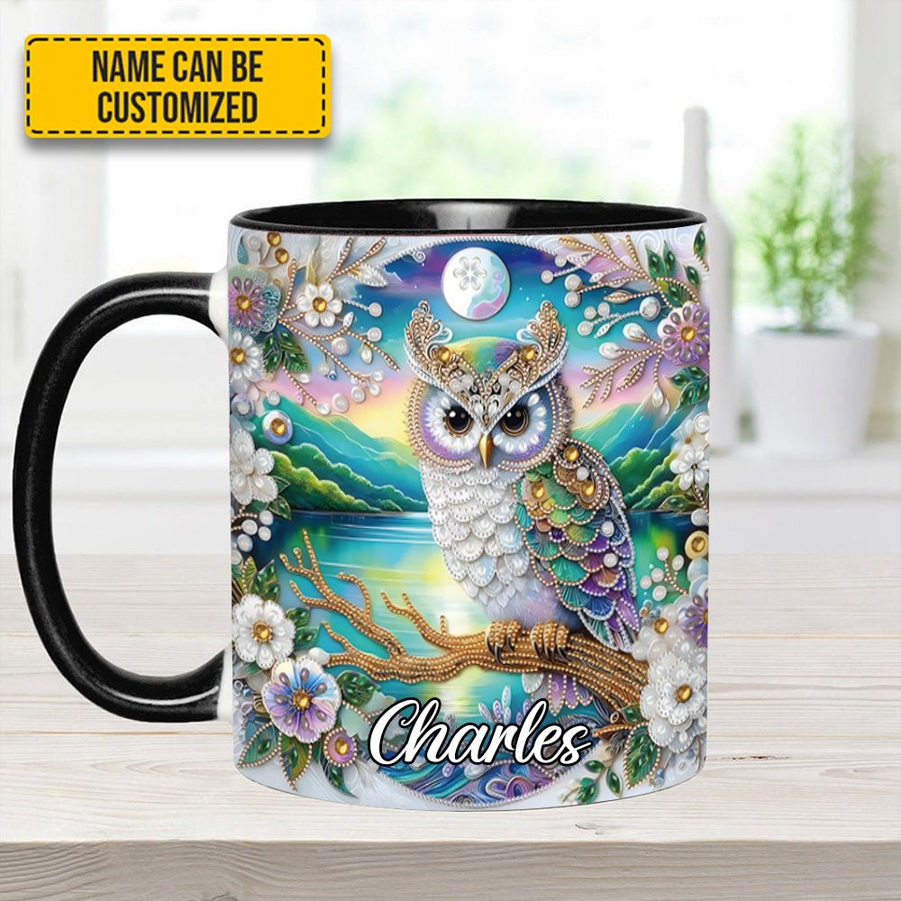 Owl Flower Pattern Diamond - Personalized Owl Accent Mug - Image 4