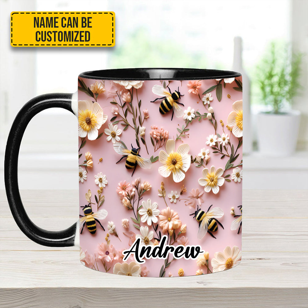 Flower And Bee - Personalized Accent Mug - Image 5