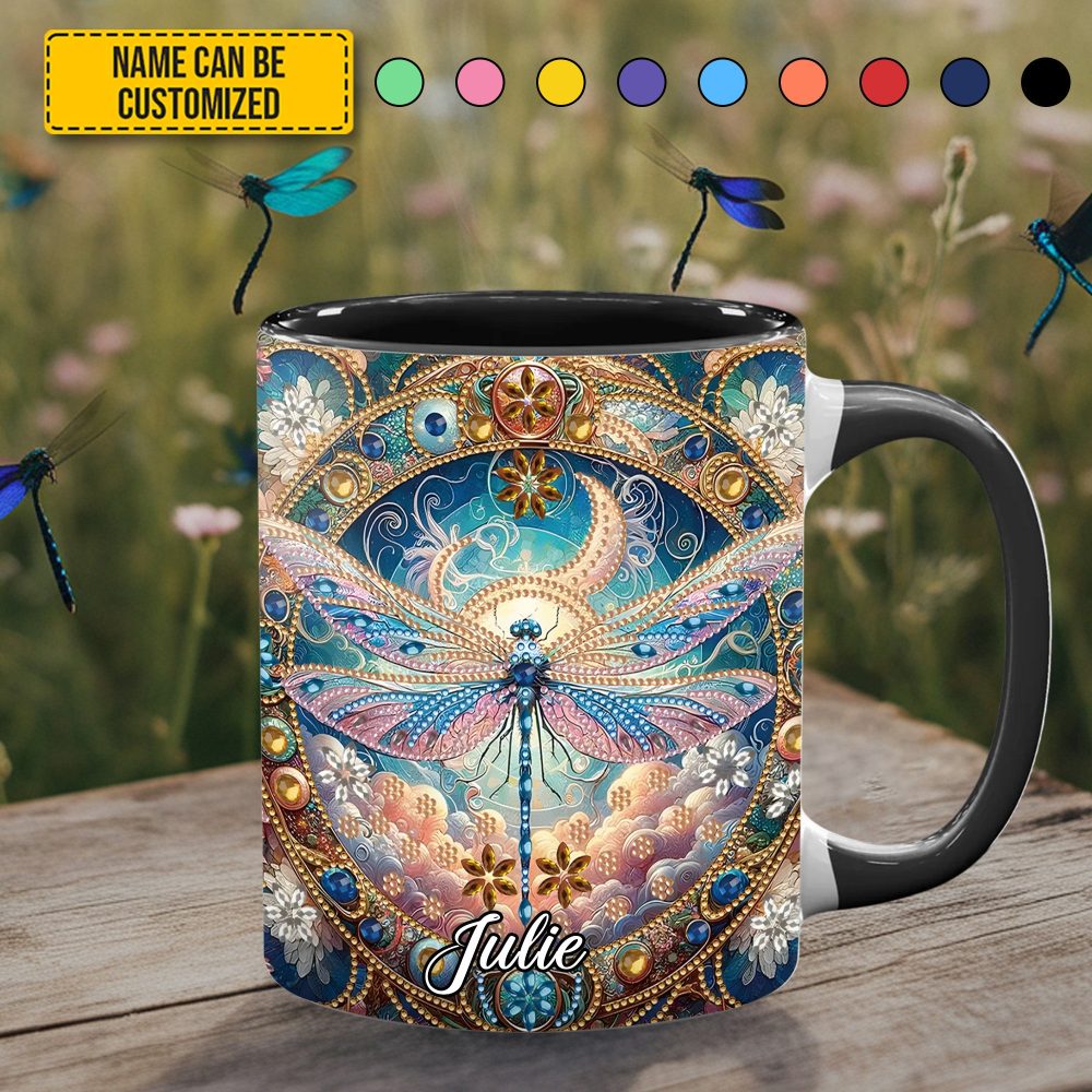 Dragonfly & Flowers - Personalized Dragonfly Accent Mug - Image 6