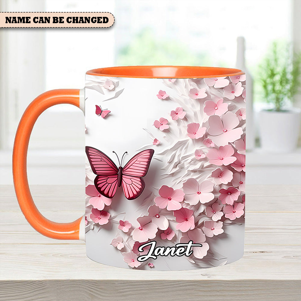Pink Butterfly With Flowers - Personalized Butterfly Accent Mug - Image 8