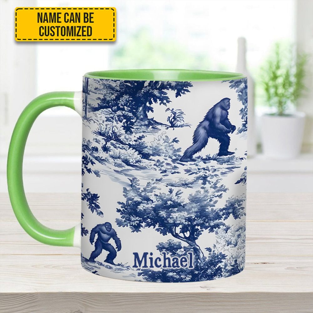 Bigfoot Sasquatch Print Forest Toile Funny - Personalized Accent Mug - Image 2