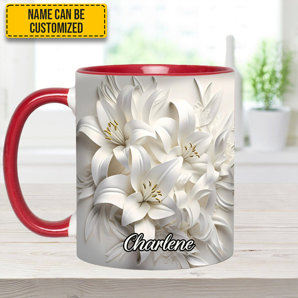 White Lilies Flowers - Personalized Flower Accent Mug - Image 7