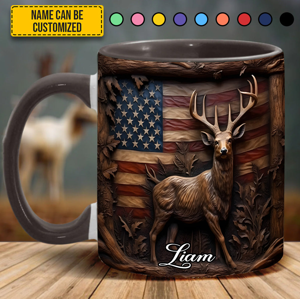 Deer & American Flag - Personalized Deer Accent Mug - Image 6